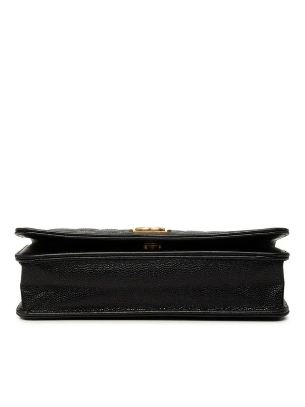 Chanel CC Logo Boy Chain Wallet Shoulder Bag Black Gold Caviar Leather